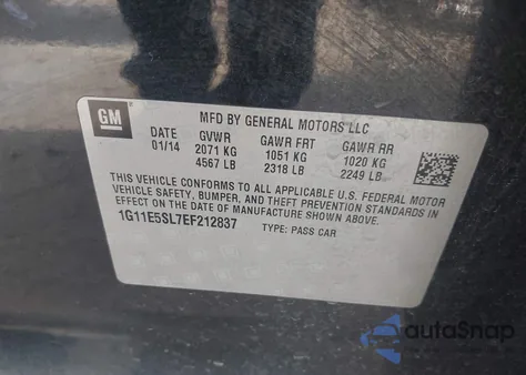 2014 Chevrolet Malibu 2Lt from USA, damaged, VIN 1G11E5SL7EF212837
